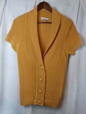 Christopher & Banks Mustard Short-Sleeve Shawl Collar Button Cardigan Small